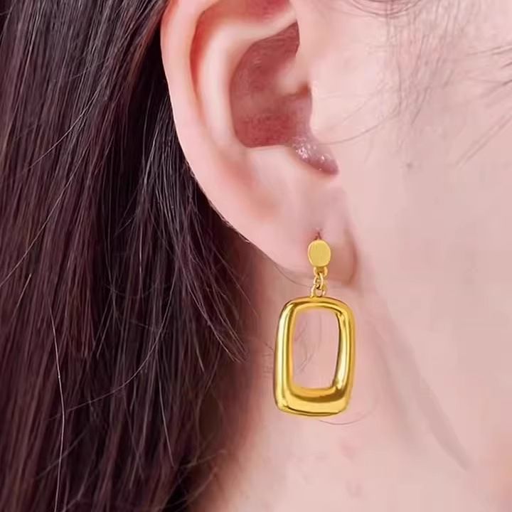 Shiny Geometric Earrings High Aesthetic Versatile Ancient Color Square Ear Jewelry High-end Feel_voghion.com