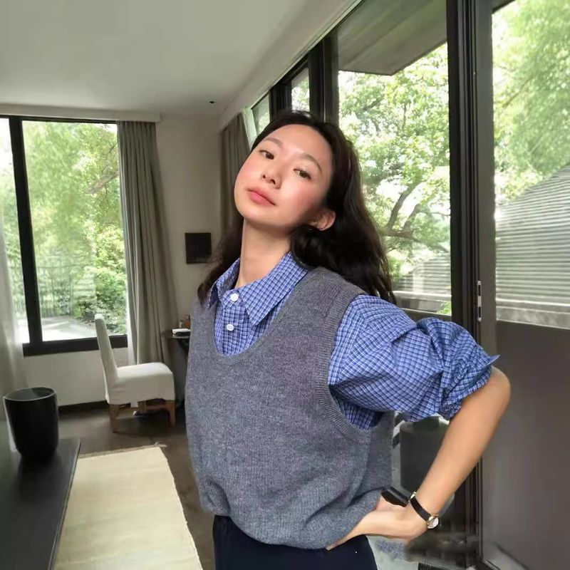 Ensemble deux pièces pour femme, chemise et gilet tricoté ample et décontracté, style coréen, printemps-automne, tendance_voghion.com