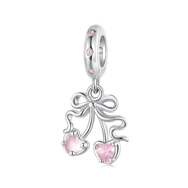 Ciondolo con ciliegia rosa, perline in argento sterling_voghion.com