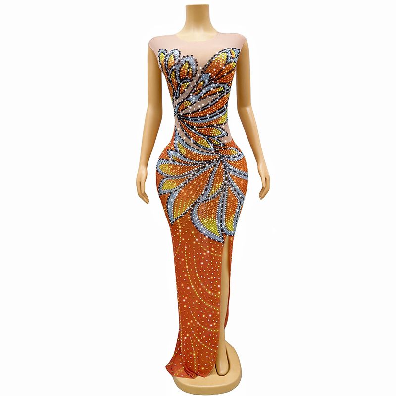Abito da ospite alla moda più venduto, elegante e colorato design a diamante, abito da sera_voghion.com