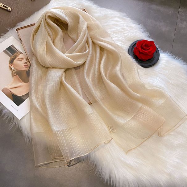 2023 Spring/Summer Silkworm Sunscreen Shawl Women's Double Layer Contrast Gold Tassel Silk Long Scarf_voghion.com