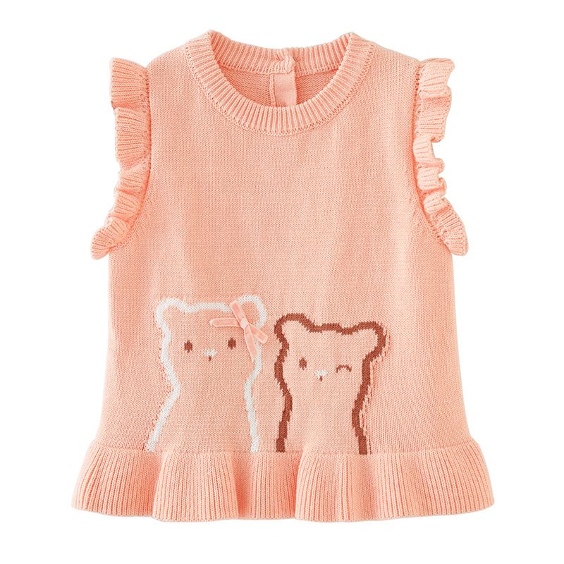Mother & Kids Strickwestenkleid für Kleinkinder mit gewelltem Saum für Mädchen – weicher Baumwoll-Cardigan für Babys und Kinder (Rosa, Beige) – 80 cm bis 140 cm​_voghion.com