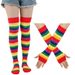 Set unisex per feste di Natale Calze colorate sopra il ginocchio Calze arcobaleno per feste Guanti Calzini a righe colorate_voghion.com