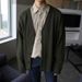 MYQ Old Money Style Loose Large Sweater V-neck Single-breasted Solid Color Knitted Cardigan Jacket For Men_voghion.com