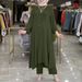 Women's Clothing comfortable solid color split mushroom buckle elastic sleeve Muslim women's suit in stock_voghion.com