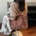 Designer Leopard Print Single Shoulder Canvas Large Capacity Tote Bags Trendy Fashion Commuter College Student Class Bag_voghion.com