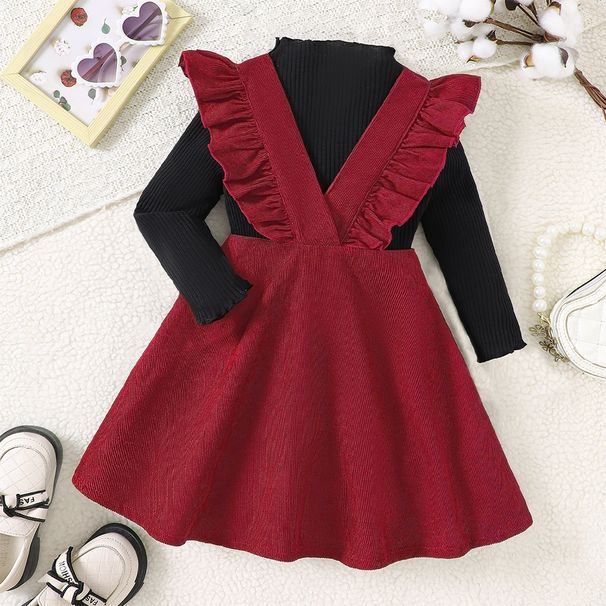 EW Abbigliamento per bambini Nuovi prodotti per la collezione autunnale per ragazze - Set top a maniche lunghe Pit Strip+gonna con spalline TZ669-A_voghion.com