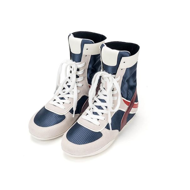 Versão em couro de vaca ~ Tênis de boxe com aumento de altura 2025, bico redondo, calçados casuais de treinamento de cano alto, botas Martin com cadarço para_voghion.com