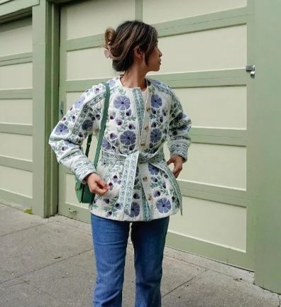 Casaco de algodão com estampa floral vintage – Casaco feminino estilo retrô francês, leve e respirável, várias cores e tamanhos (XS-L), caimento solto_voghion.com