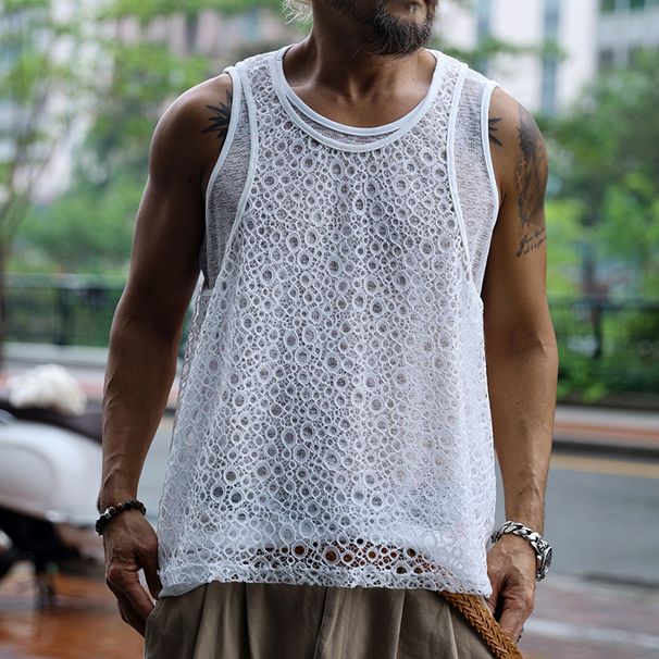 Ensemble 2 pièces pour homme, gilet et t-shirt sans manches, décontracté et respirant, coupe ample, couleur unie, idéal au quotidien (blanc, noir) - S-XXXL_voghion.com