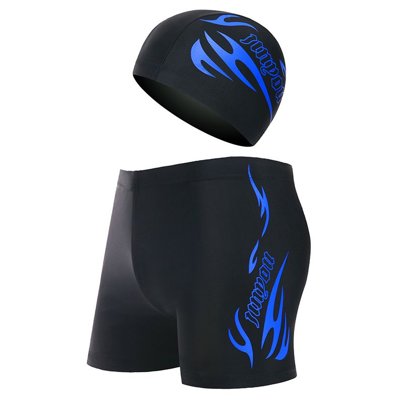 Şort ve Bone Yetişkin Seti Erkek Profesyonel Yüzme Ekipmanı Alev Baskılı Boxer Külot Mayo Ekipmanı_voghion.com