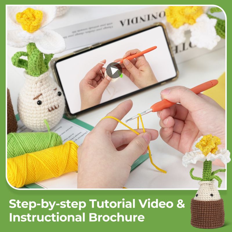 Englische Bedienungsanleitung Häkelmaterial Paket Wolle Stricken Handarbeit Diy Weiße Iris + Narzisse_voghion.com