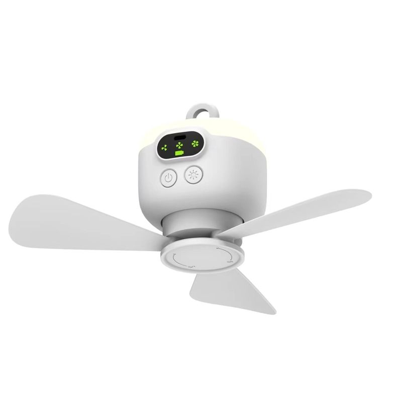 Mini ventilateur de plafond, ventilateur de camping portable avec lumière et télécommande, batterie intégrée de 8 000 mAh (blanc)_voghion.com