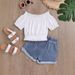 Off-Shoulder-Stretch-Denim-Set für Mädchen – Distressed-Blumenstickerei & Cropped-Top + Shorts (90–130 cm)_voghion.com