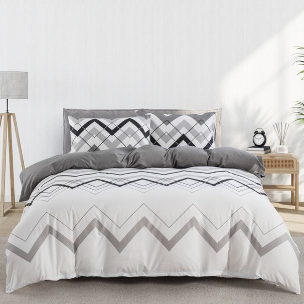 Wave Striped Quilt Cover Gray And White Classic Bedding Three Piece Set_voghion.com