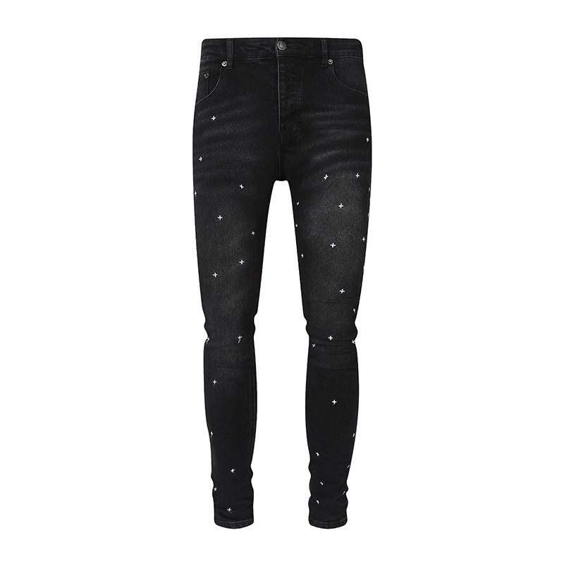Men's Clothing American Fashion Brand Ksubi New Black White Star Jeans Men's Elastic Slim Fit Skinny Pants_voghion.com