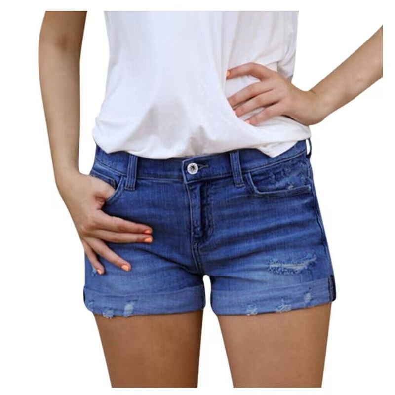Damenjeans Stretch Slim Fit Denim-Shorts mit zerrissenen Quasten für Damen_voghion.com