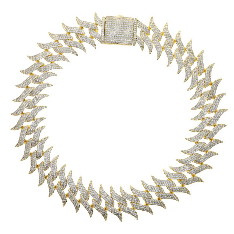 Catena cubana con diamanti a forma di spina da 30 mm di larghezza, stile hip hop, da uomo, alla moda_voghion.com