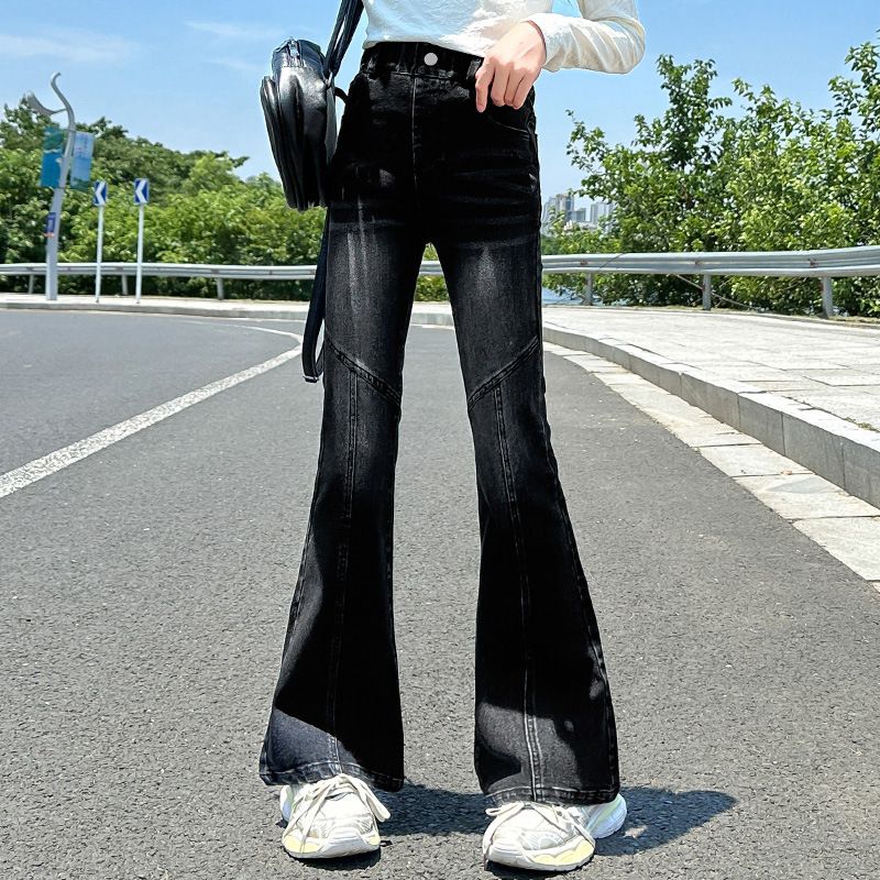 Çocuk Giyim Kız Pantolon Yaz İnce Kız Yaz Rahat Düz Büyük Çocuk Kot Yaz Çocuk Tencel Geniş Paça Pantolon_voghion.com