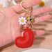 Portachiavi in pelle a forma di cuore, nuovo e grazioso ciondolo a forma di cuore di pesca imbottito in cotone, decorazione per borsa a forma di ape e fiore, piccolo_voghion.com