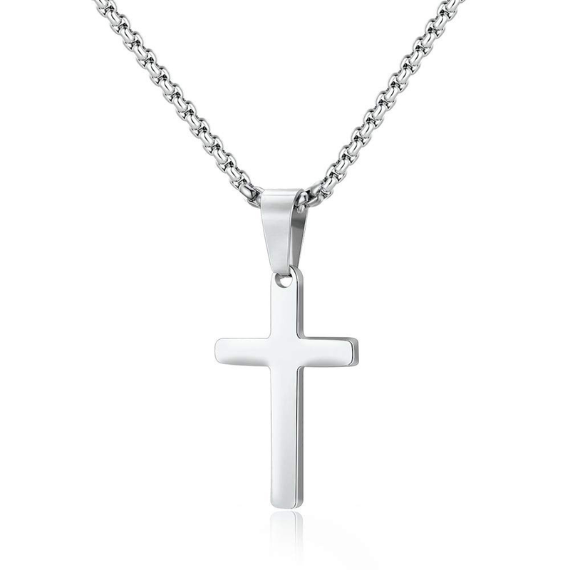 Collana in acciaio al titanio con ciondolo a croce a doppio strato, con catena cubana a forma di serpente intrecciato in acciaio inossidabile per uomo_voghion.com