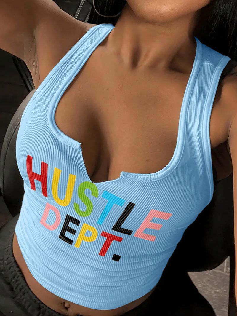 Women's Fashion Sexy Letter Printed T Shirt Ladies' Trendy Brand Sleeveless Vest U Neck Small Vest_voghion.com