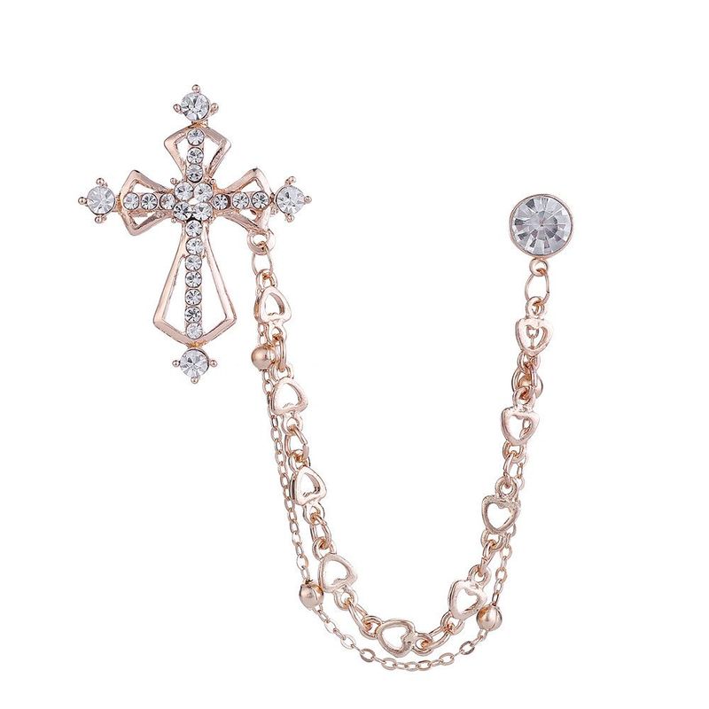 fashion High-end Men's Brooch Cross Peach Heart Chain Badge Suit Korean Chest Flower Clothing Accessories_voghion.com
