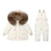 Winterset met donsjack voor kinderen – warm sneeuwpak met capuchon en afneembare bandjes voor peuters (80-100 cm, beige/groen/paars/roze)_voghion.com