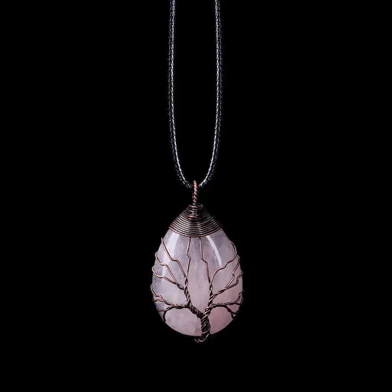 Natuursteen Crystal Drop-vormige Draad Wond Lucky Tree Hanger Ketting Vrouwen Romantische Sieraden Choker Vriendin_voghion.com