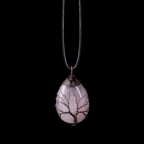 Natuursteen Crystal Drop-vormige Draad Wond Lucky Tree Hanger Ketting Vrouwen Romantische Sieraden Choker Vriendin_voghion.com