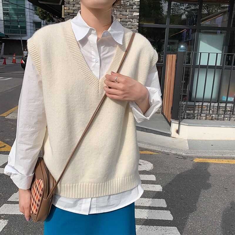 Herbst Neue Layered Lose Retro Gestrickte Weste Frauen Herbst Koreanische Pullover Weste Frauen_voghion.com