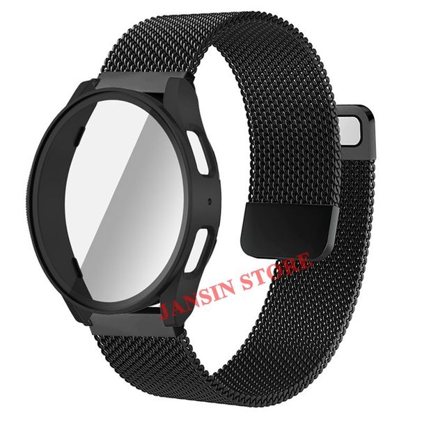 Milanesisk rem+glasfodral för Samsung Galaxy Watch 7 6 5 4 40 mm 44 mm magnetiskt bandarmband i rostfritt stål för Galaxy Watch 7_voghion.com