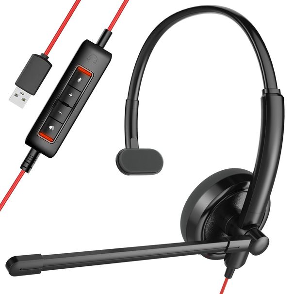 Professionelles, leichtes Callcenter-Headset mit geräuschunterdrückendem Mikrofon und USB-Anschluss für klare Kommunikation – ideal für Fluggesellschaften_voghion.com