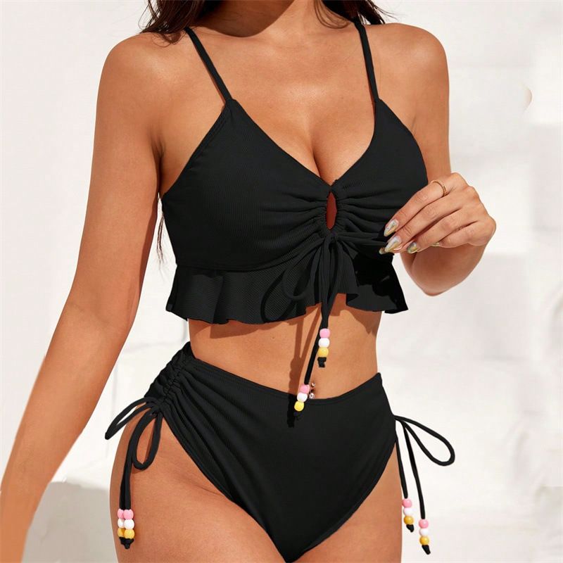 Maillot de bain deux pièces Verve 2024, couleur unie, sexy, dos nu, bretelles, style source chaude_voghion.com