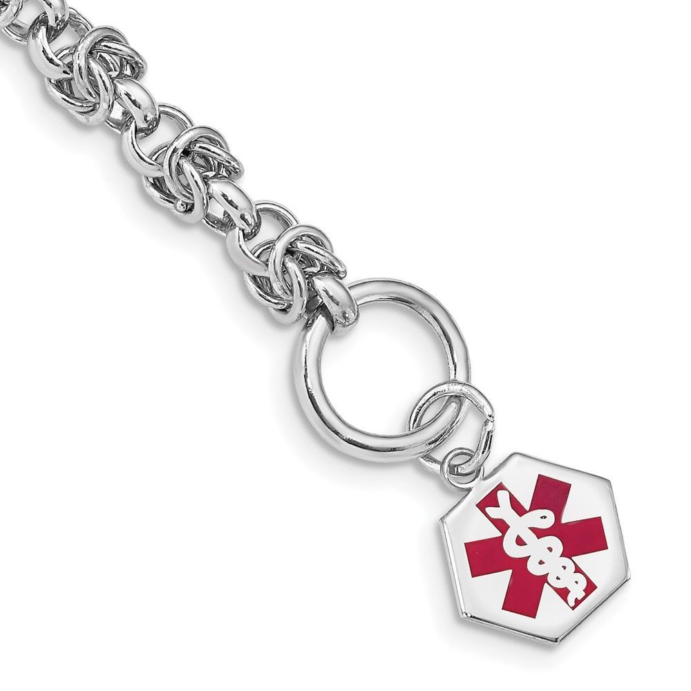 Sterling Silver Rhodium Engraveable Enamel Hexagon Medical ID Bracelet_voghion.com
