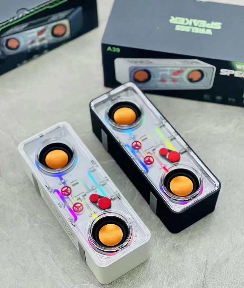 Double horn transparent mecha, wireless Bluetooth cool and colorful lights, small steel cannon, bass diaphragm speaker, gift sound_voghion.com