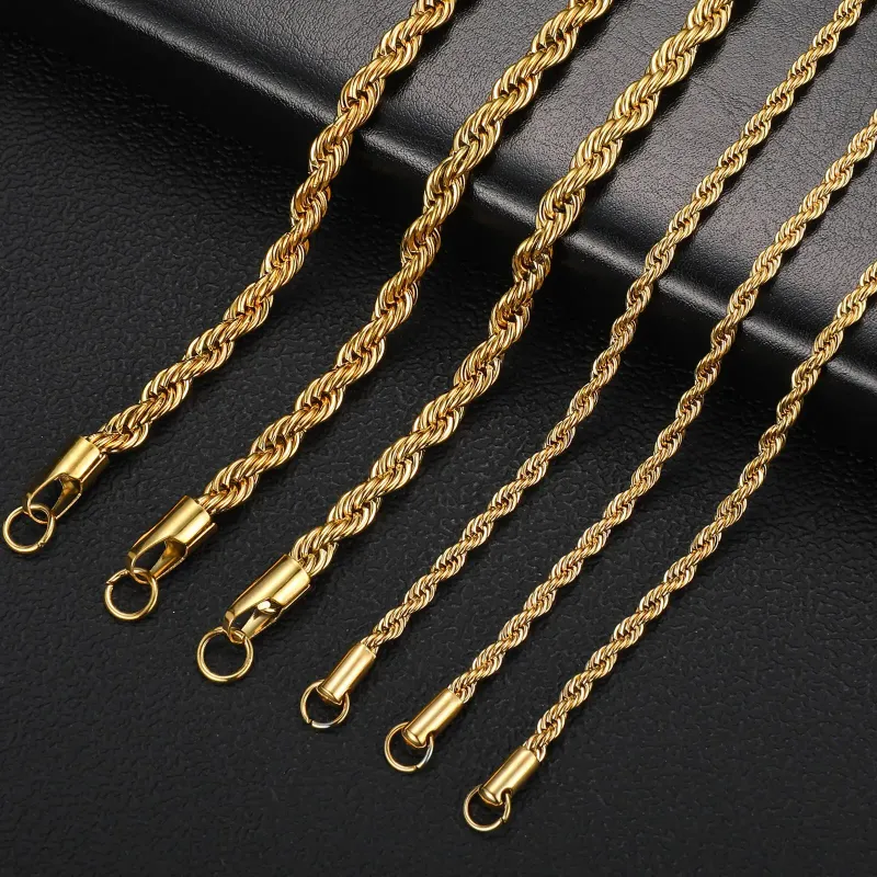 Colier din oțel inoxidabil cu lanț răsucit de culoare aurie de 2-6 mm, rezistent la apă, tip Choker pentru bărbați și femei, bijuterii de modă, 2025, noi sosiri_voghion.com