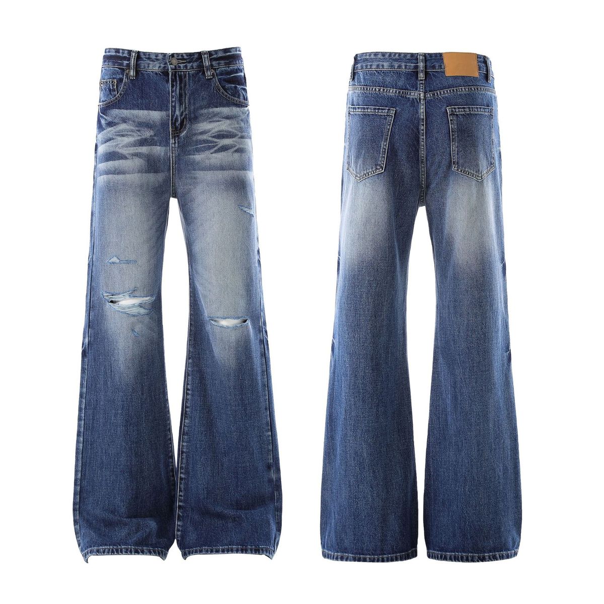 Vintage Washed Distressed Denim Jeans für Männer und Frauen – Straight Leg Bootcut Wide Fit Retro Style_voghion.com