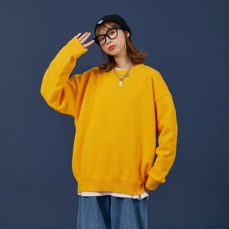 1. Nowa luźna, swobodna, neutralna para, trend, jednolity kolor, sweter męski, kurtka 7979P45 pluszowa P55_voghion.com