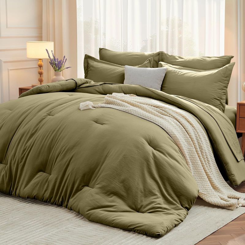 Ensemble de courtepointe vert militaire Fat Quilt Core en fibre chimique Ensemble de courtepointe trois pièces_voghion.com