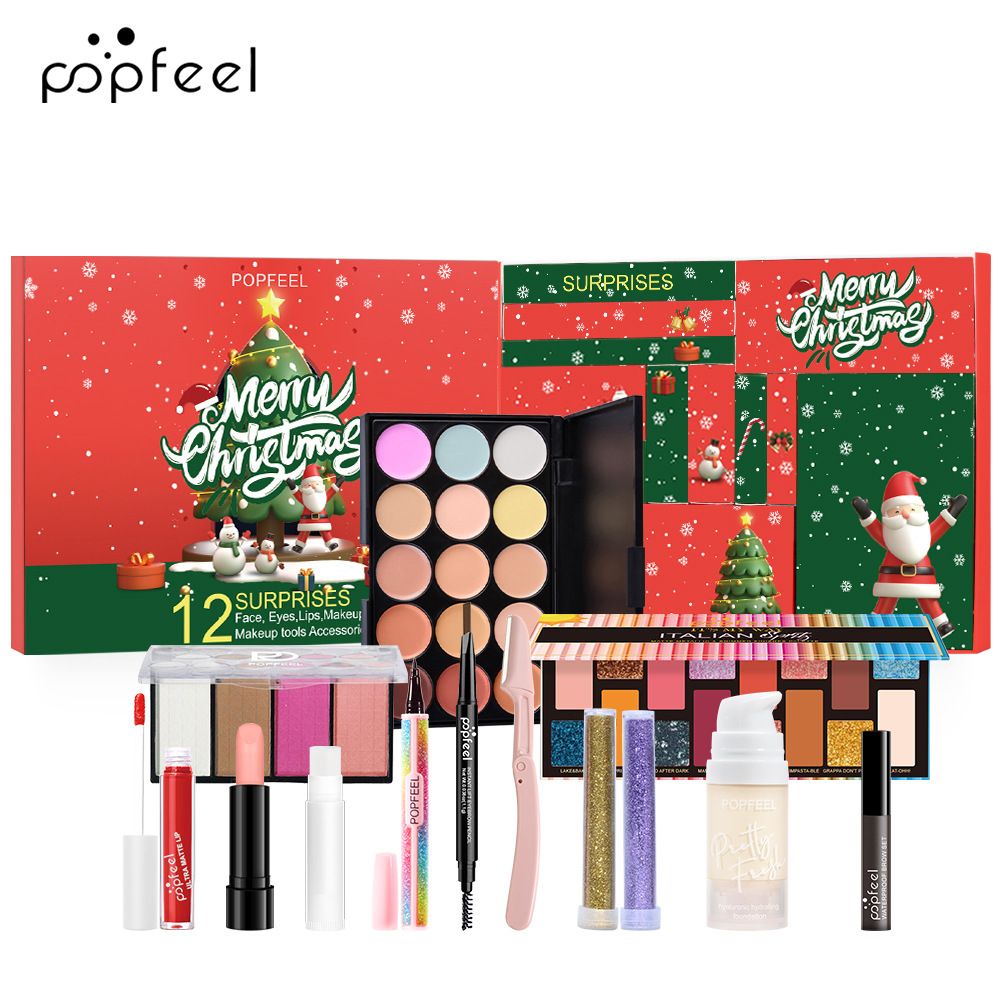 Makeup Sets POPFEEL Christmas Countdown Holiday Gift Box Set Eye Shadow Lipstick Cosmetics Full Set Combination_voghion.com