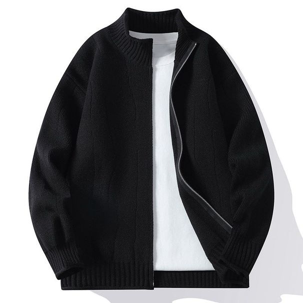 Men's Slim Fit Knit Zip-Up Cardigan Semi-Turtleneck Casual Sweater For Autumn Winter_voghion.com