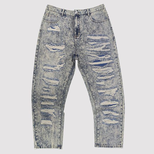 Premium Plus Size Herenjeans - Vintage Distressed Washed Skinny Fit Rechte Spijkerbroek Voor Urban Streetwear_voghion.com