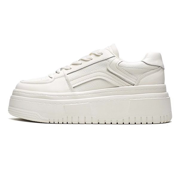 2024 new style genuine leather thin height enhancing thick soled white shoes for women Internet celebrity versatile casual sports retro sneakers trend_voghion.com