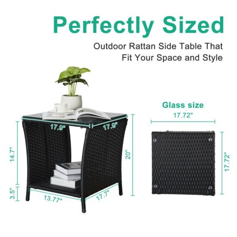 For Top With Patio Side Outdoor Table Glass Garden Shelf End Backyard Table Bla Wicker Table Bistro Coffee Square Porch Storage_voghion.com