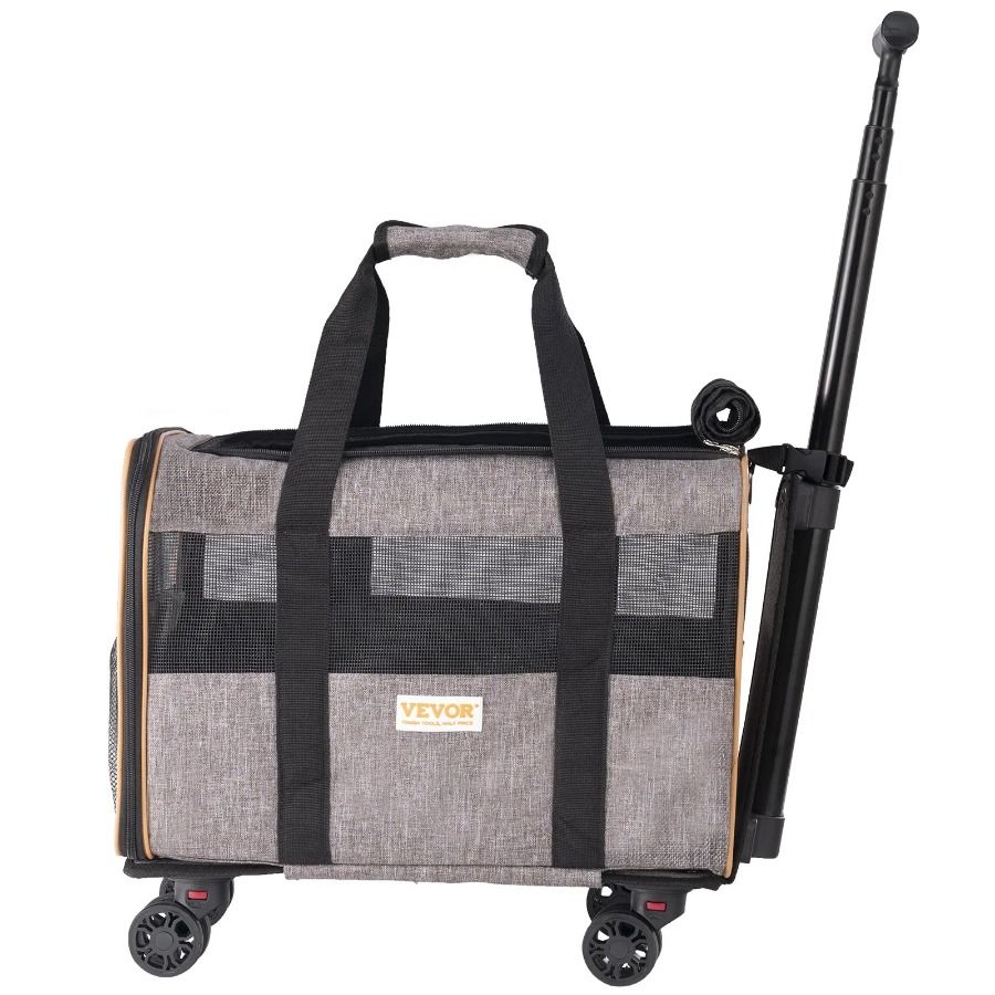 Shoulder Handle And Wheels, Carrier Dog Carrier Approved Rolling With Whee Strap, Cat With Airline Pet Telescopic Carrier With_voghion.com