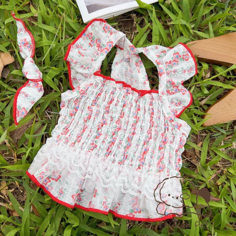 (Kostenlose Haarspange) 24 Frühling Sommer INS Stil Haustier Frisch Blumen Elastischer Kurzer Rock Kleine Hundekatze Süße Kleidung_voghion.com