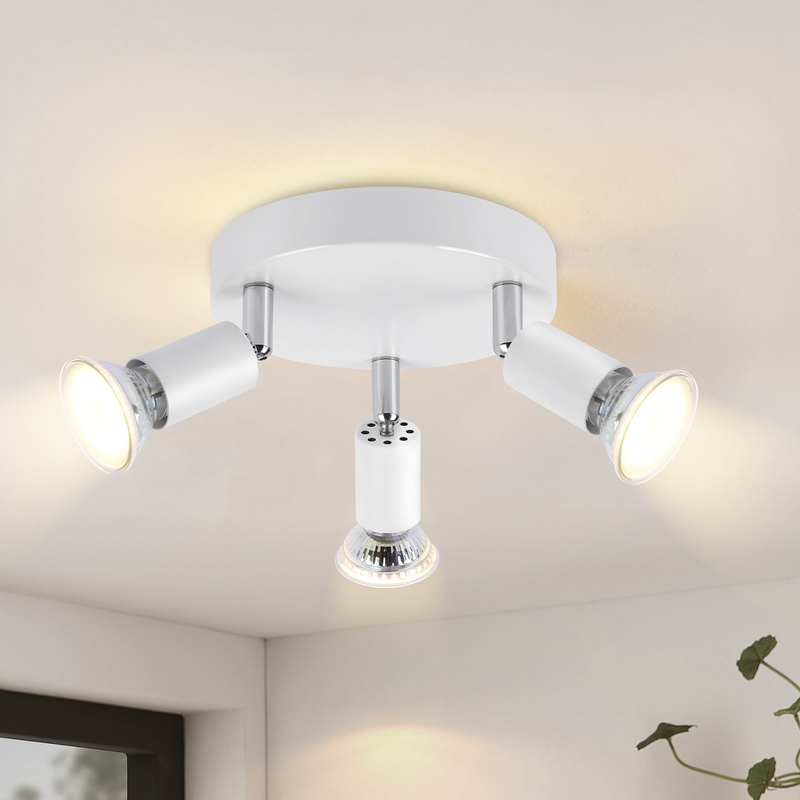 Deckenstrahler LED Weiß Deckenlampe GU10 - Deckenleuchte 3 Flammig Rund Modern Flurlampe 350° Spots Für Küchen Flur Schlafzimmer Wohnzimmer_voghion.com