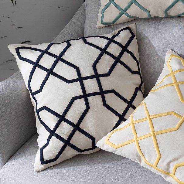 Cuscino con ricamo geometrico in cotone e lino americano transfrontaliero, modello per camera d'albergo, divano, villa, ricamo, grande cuscino_voghion.com