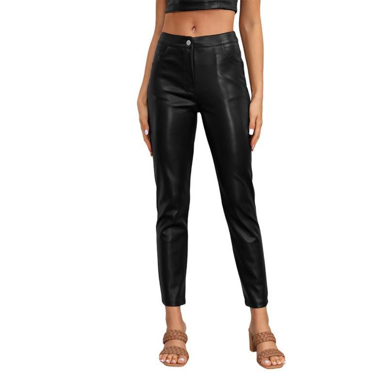 Pantaloni in pelle da donna a forma di cono slim fit in pile sottile_voghion.com